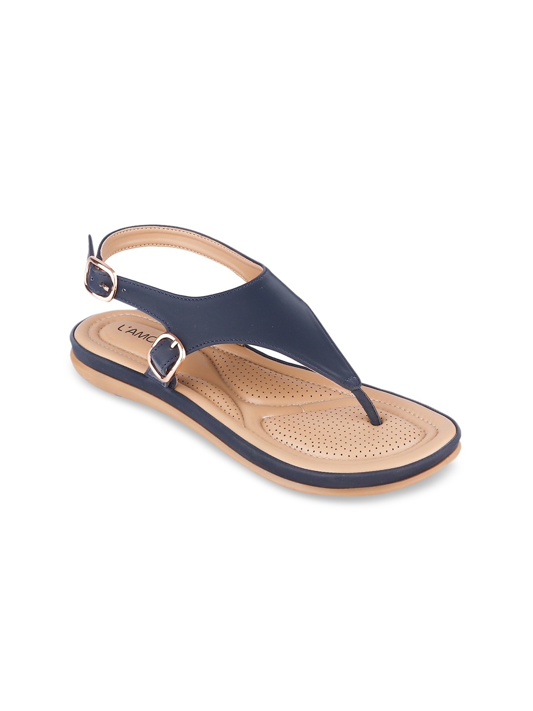 

LAMOURE BY RED CHIEF Women Blue T-Strap Flats with Buckles