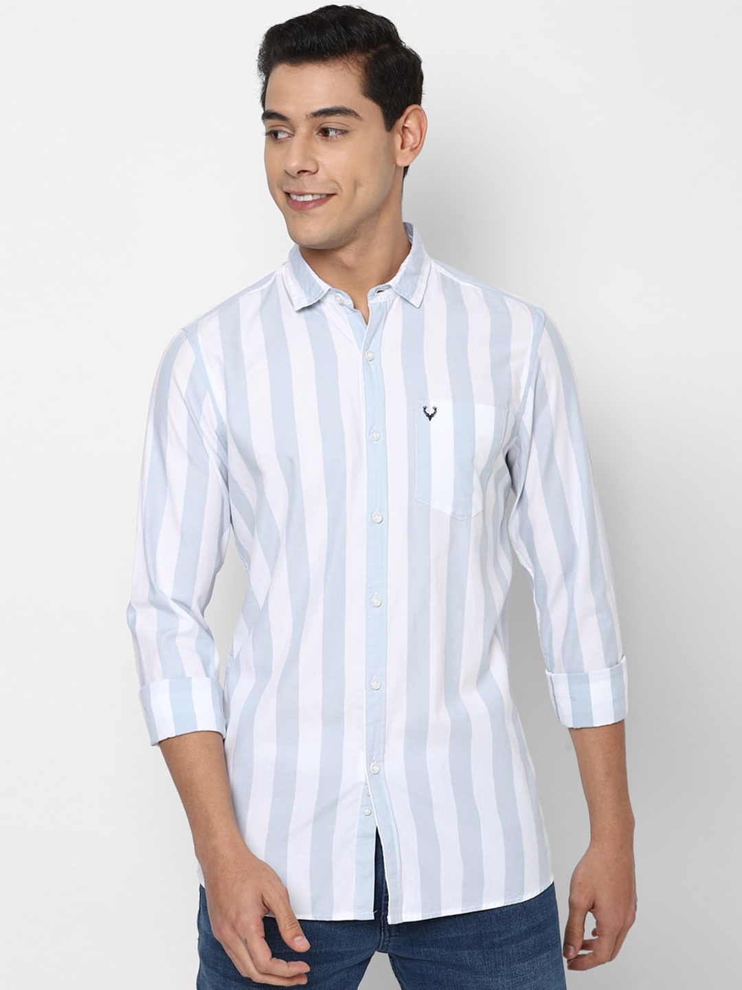 

Allen Solly Sport Men Blue & White Striped Pure Cotton Casual Shirt