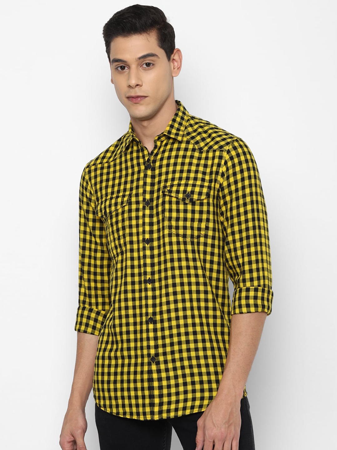 

Allen Solly Sport Men Yellow & Black Gingham Checks Pure Cotton Casual Shirt