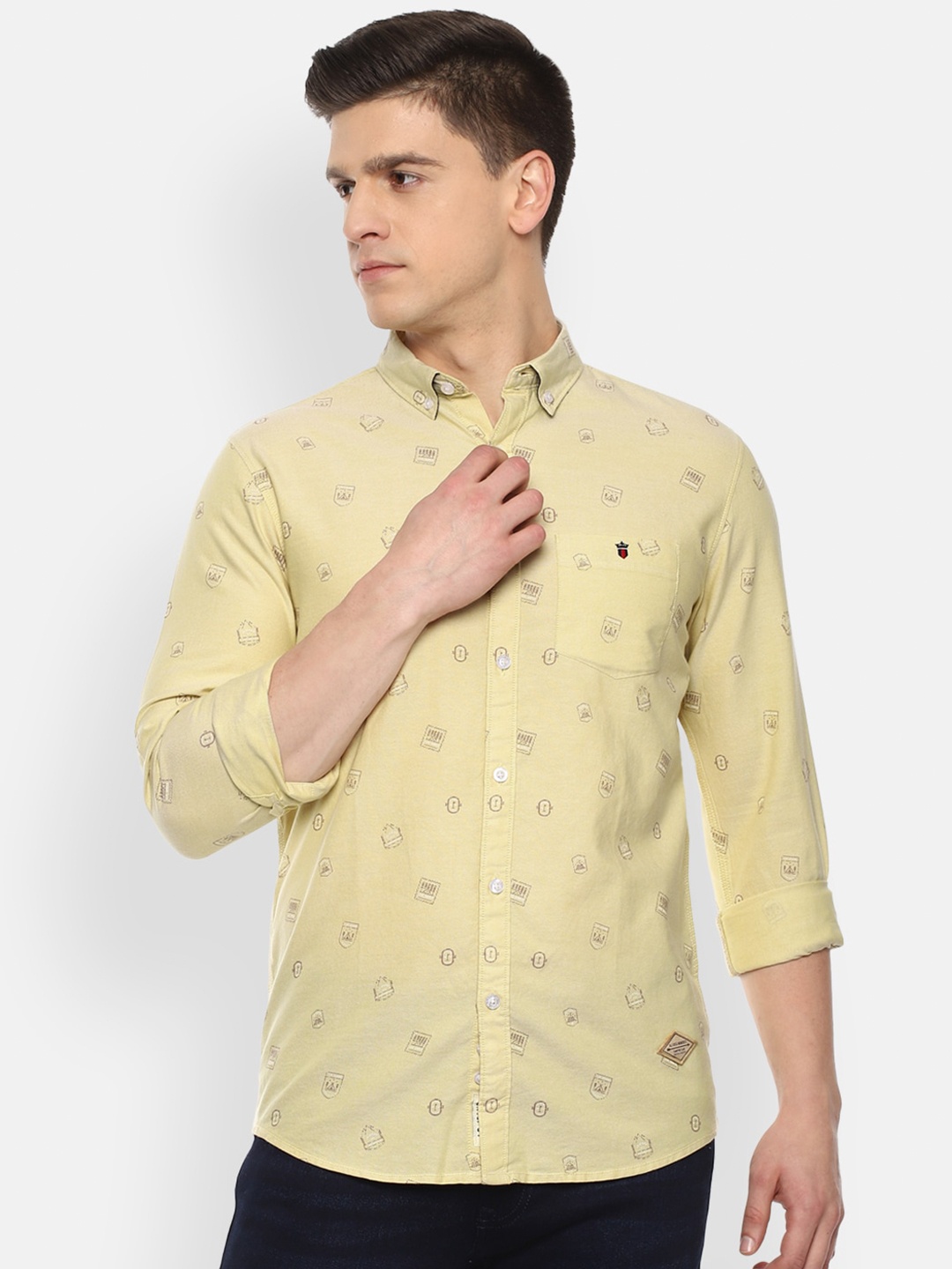 

Louis Philippe Jeans Men Yellow Slim Fit Printed Pure Cotton Casual Shirt