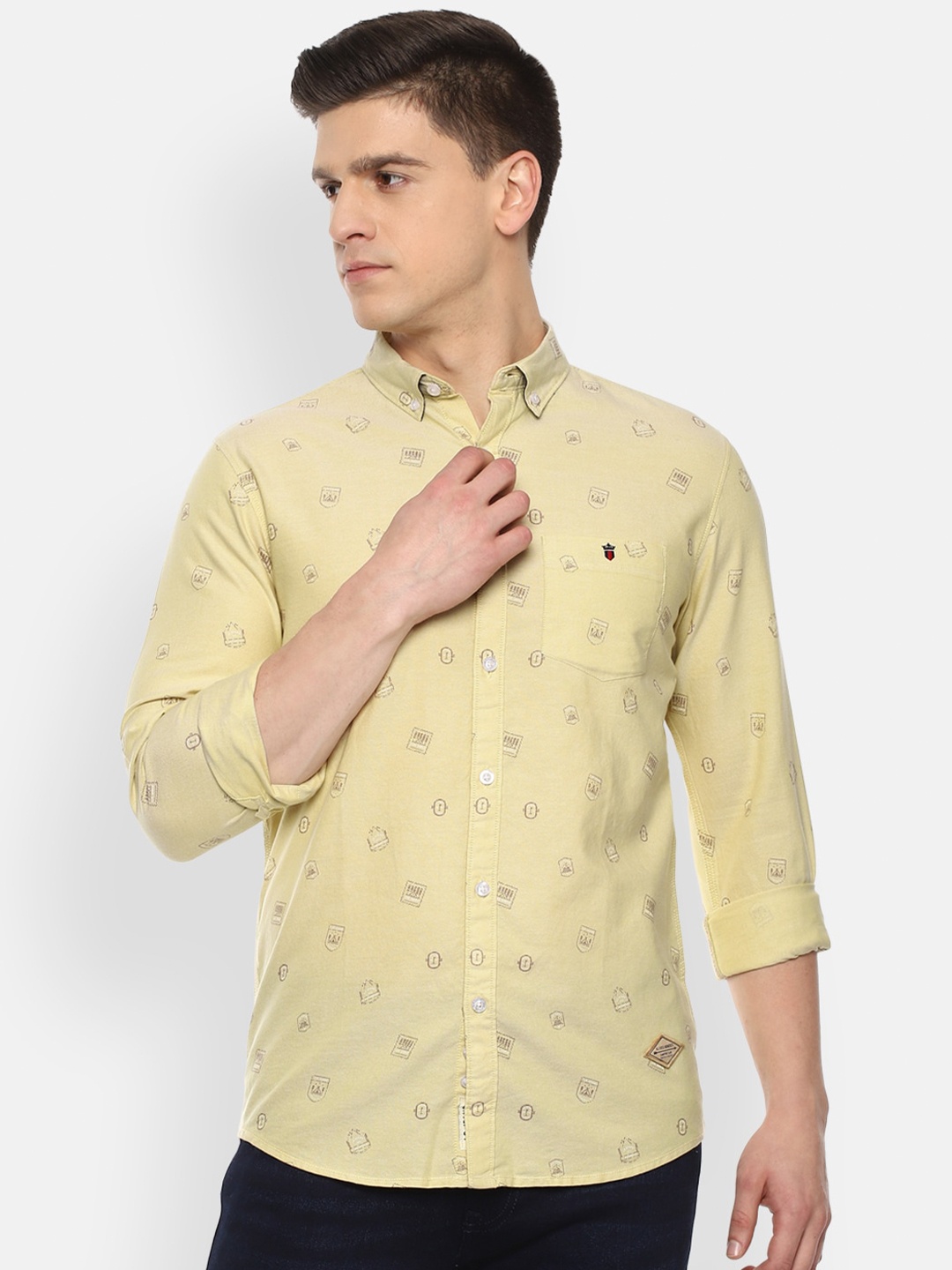 

Louis Philippe Jeans Men Yellow Slim Fit Printed Casual Shirt