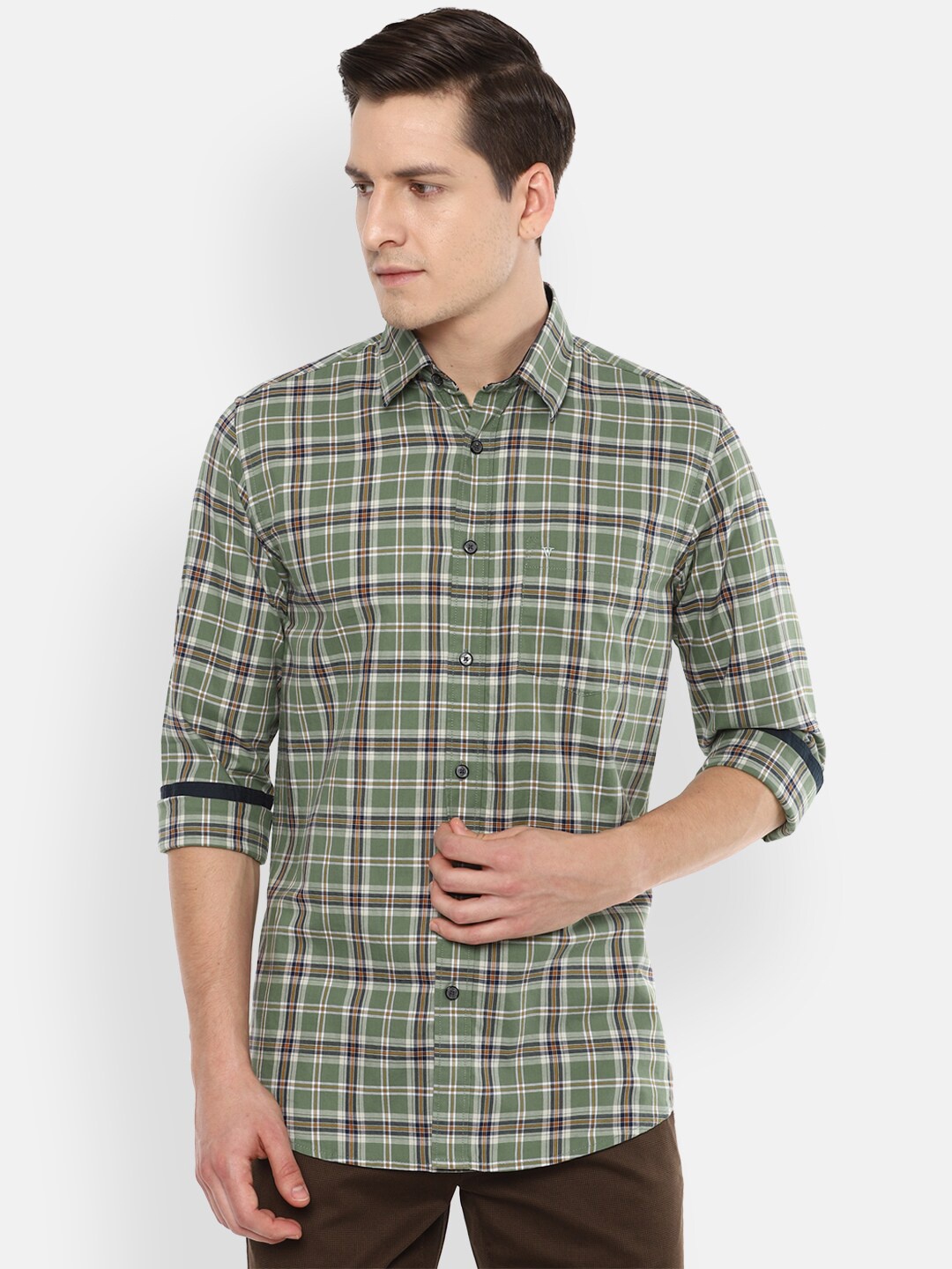 

Van Heusen Sport Men Green & Maroon Slim Fit Tartan Checked Pure Cotton Casual Shirt