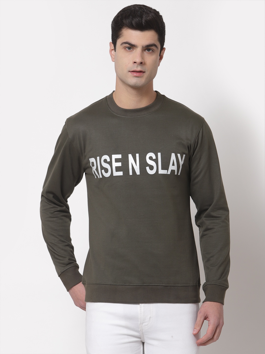 

Style Quotient Men Olive Green Printed Sweatshirt