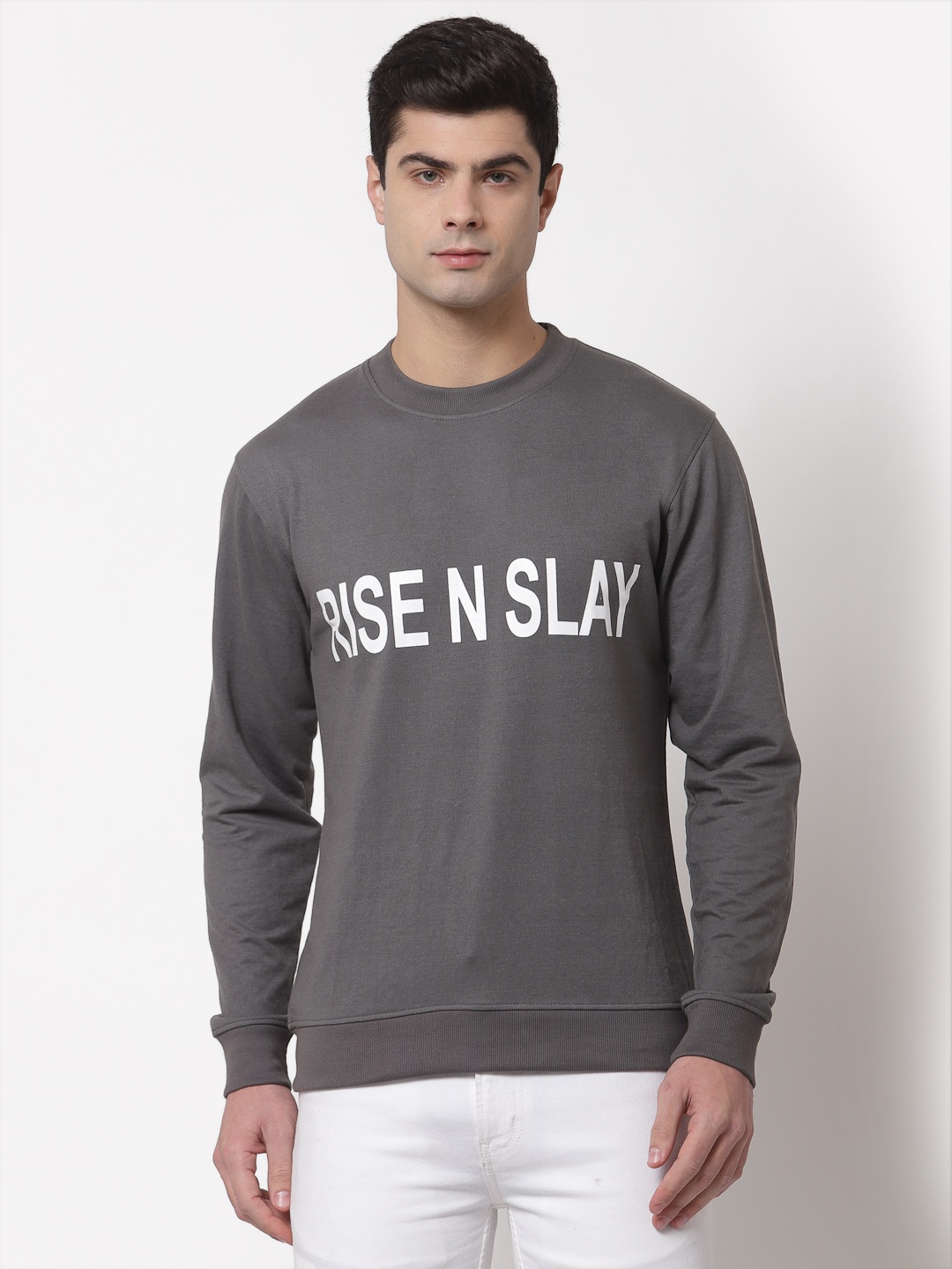 

Style Quotient Men Grey & White Printed Cotton Sweatshirt