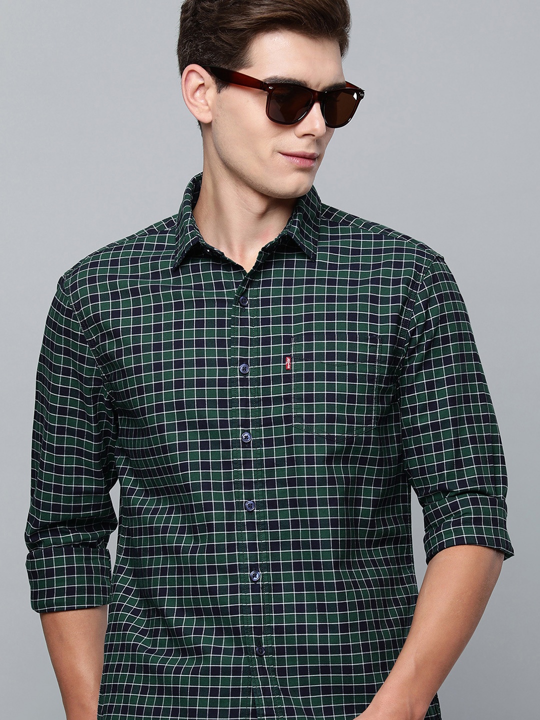

Levis Men Green Slim Fit Checked Casual Shirt