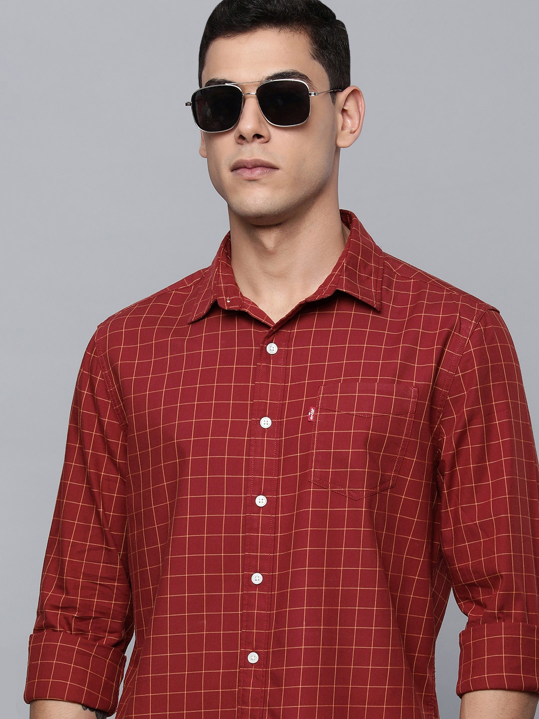 

Levis Men Red Slim Fit Checked Casual Shirt