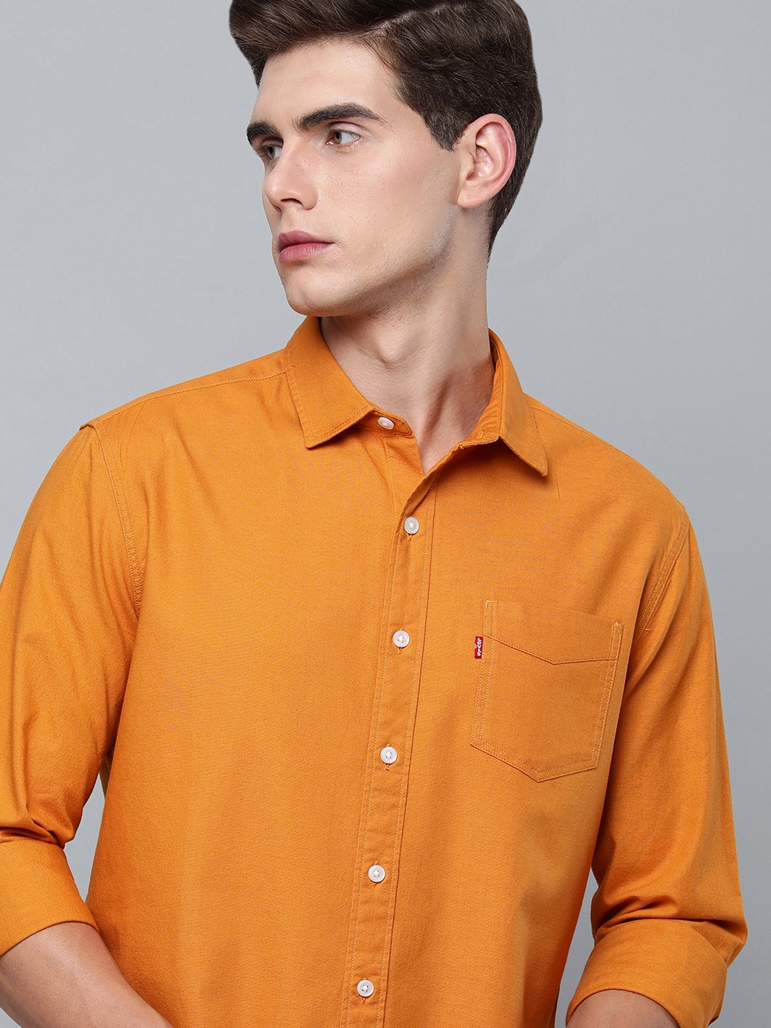 

Levis Men Orange Solid Slim Fit Casual Shirt