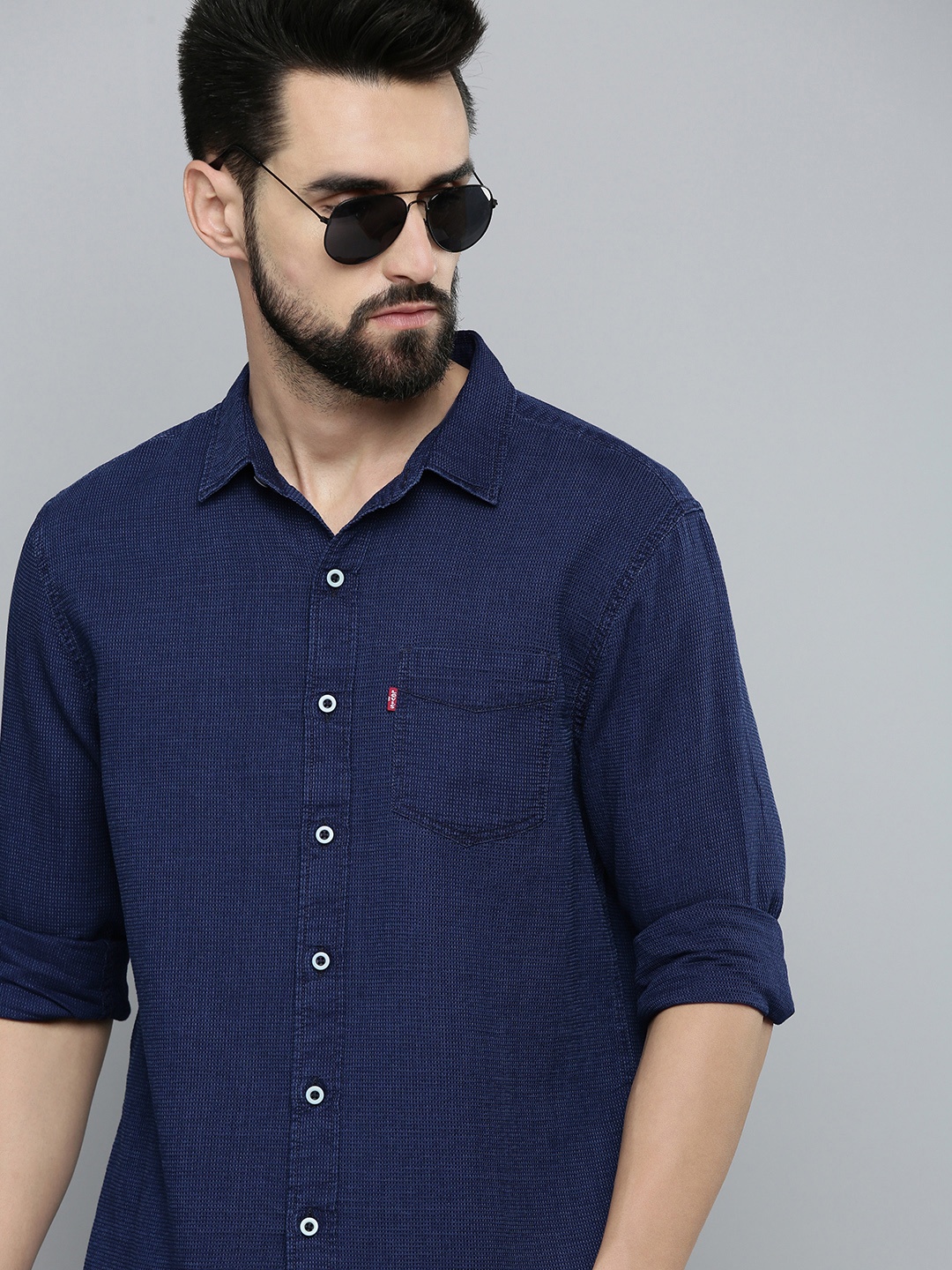 

Levis Men Navy Blue Slim Fit Casual Shirt