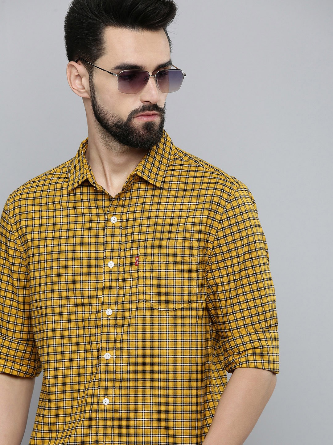 

Levis Men Yellow Slim Fit Checked Casual Shirt