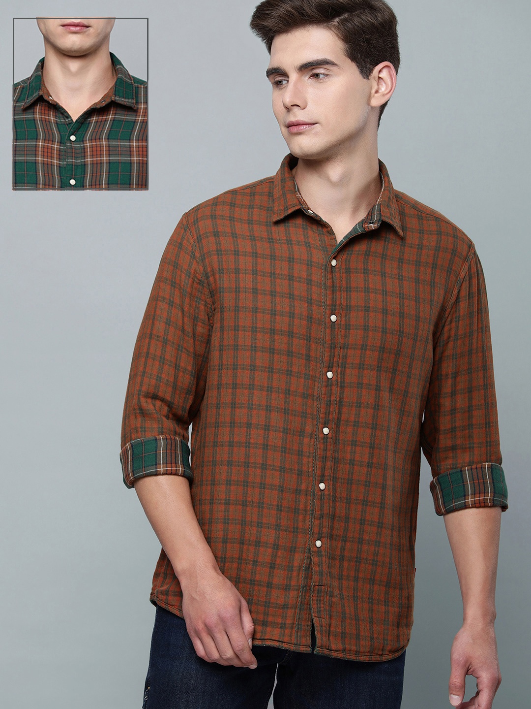 

Levis Men Rust Slim Fit Checked Reversible Casual Shirt