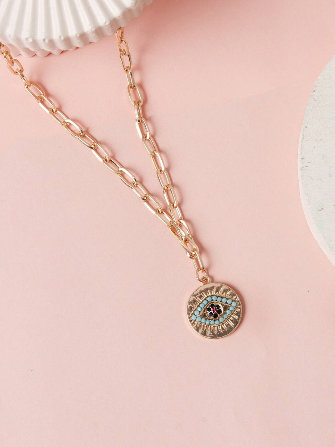 

ToniQ Gold-Toned & Blue Gold-Plated Bohemian Necklace