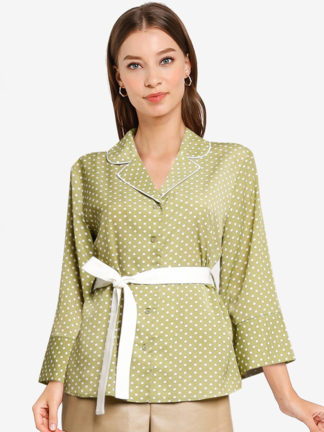 

ORIGIN BY ZALORA Green & White Print Top