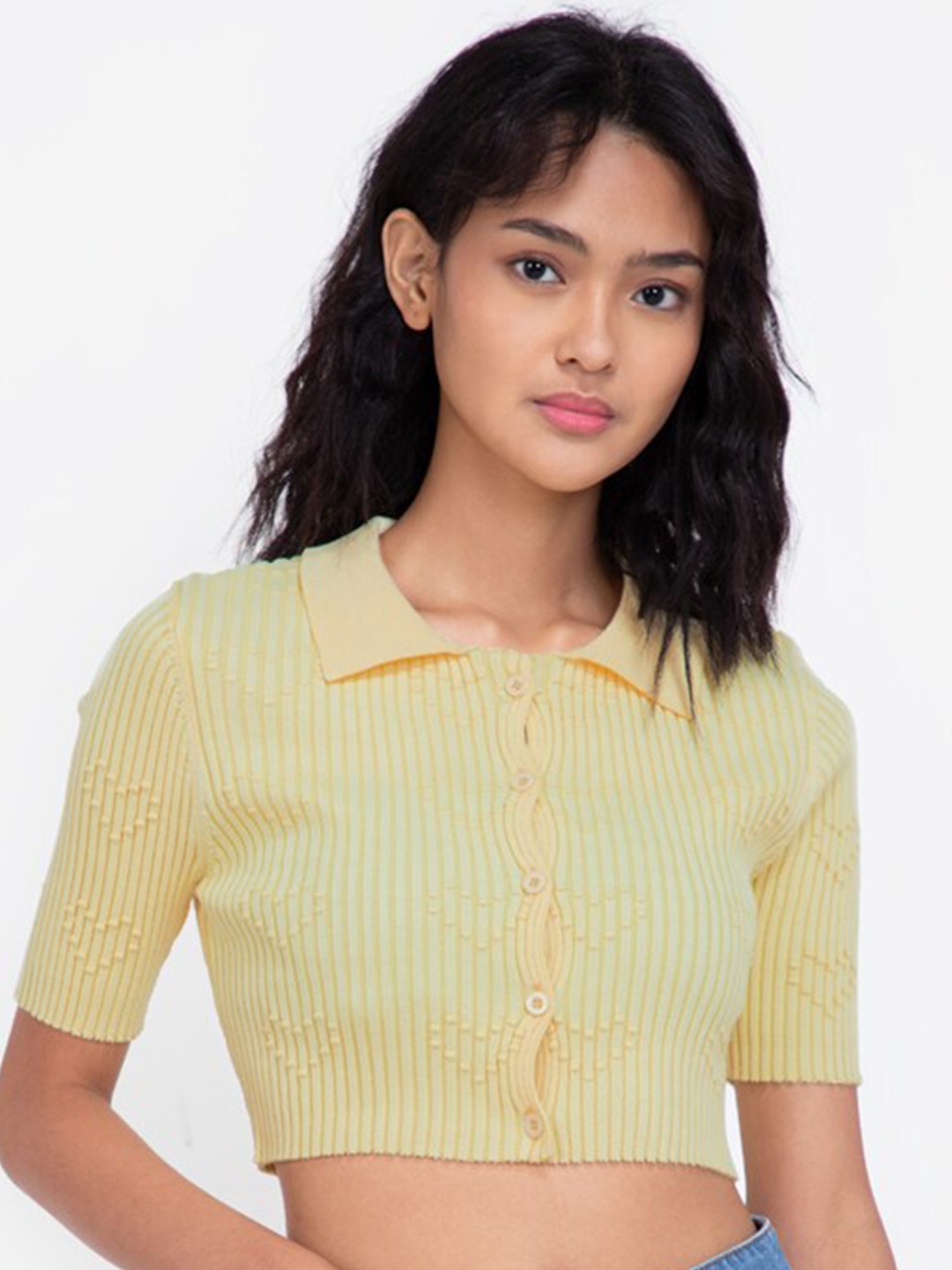 

ZALORA BASICS Yellow Shirt Style Crop Top