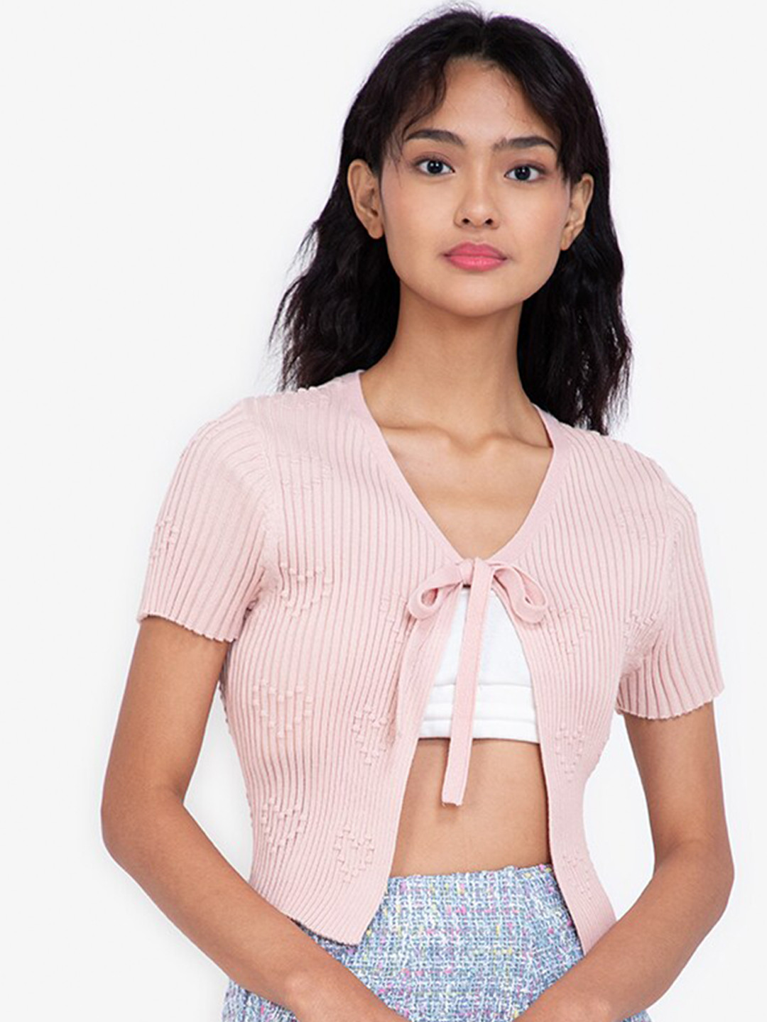 

ZALORA BASICS Pink Striped Crop Top
