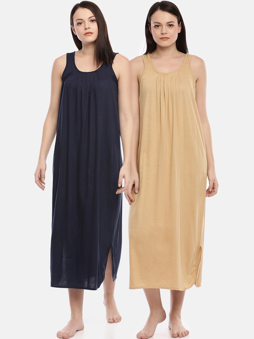 

GOLDSTROMS Women Pack Of 2 Navy Blue & Beige Longline Camisoles