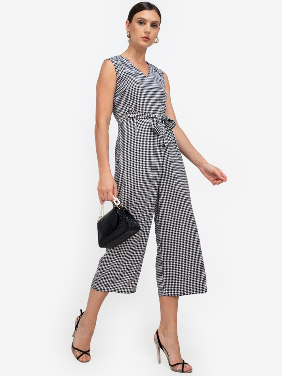 

ZALORA WORK Black & White Printed Basic Jumpsuit