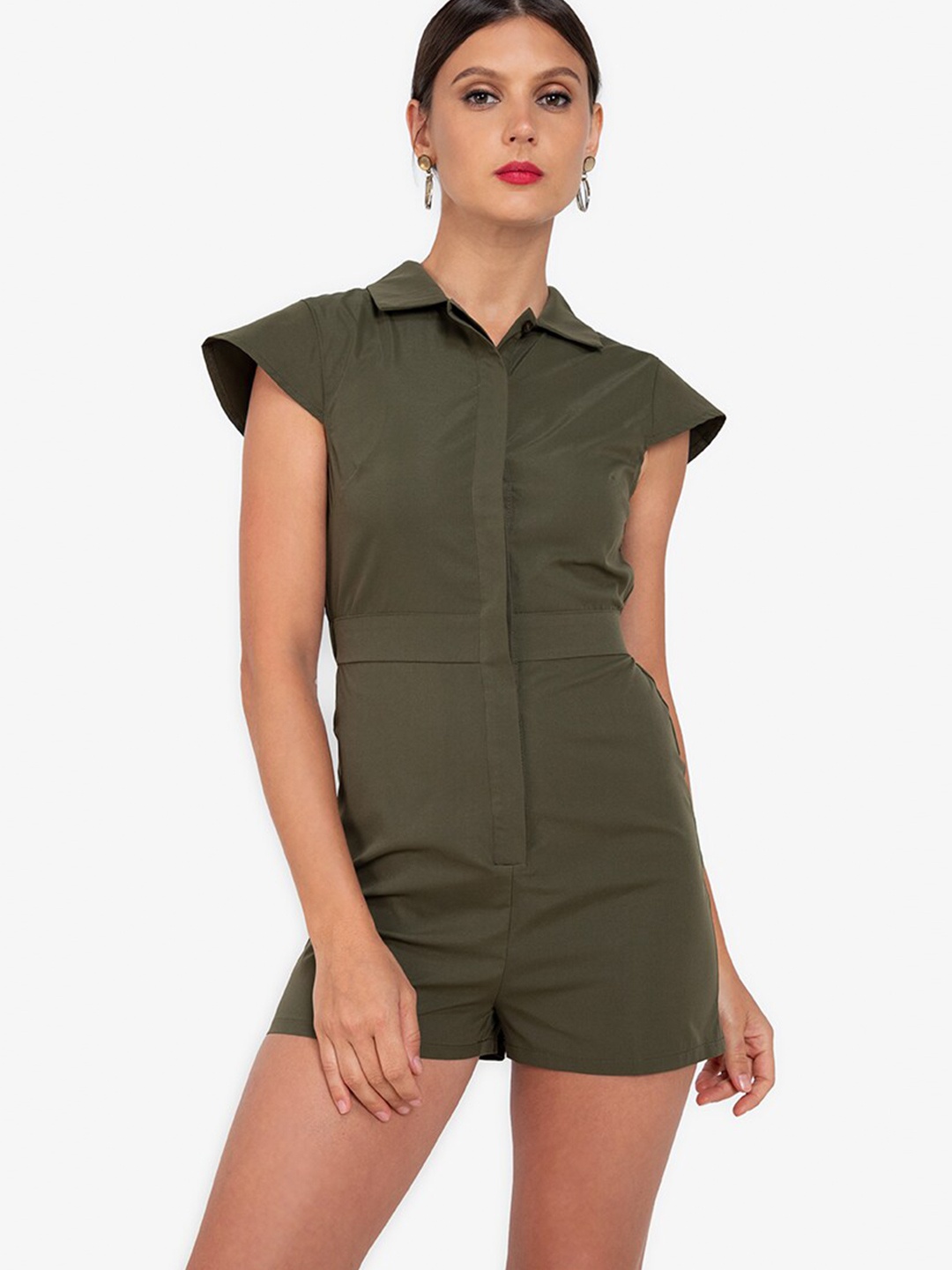 

ZALORA WORK Olive Green Pure Cotton Basic Jumpsuit