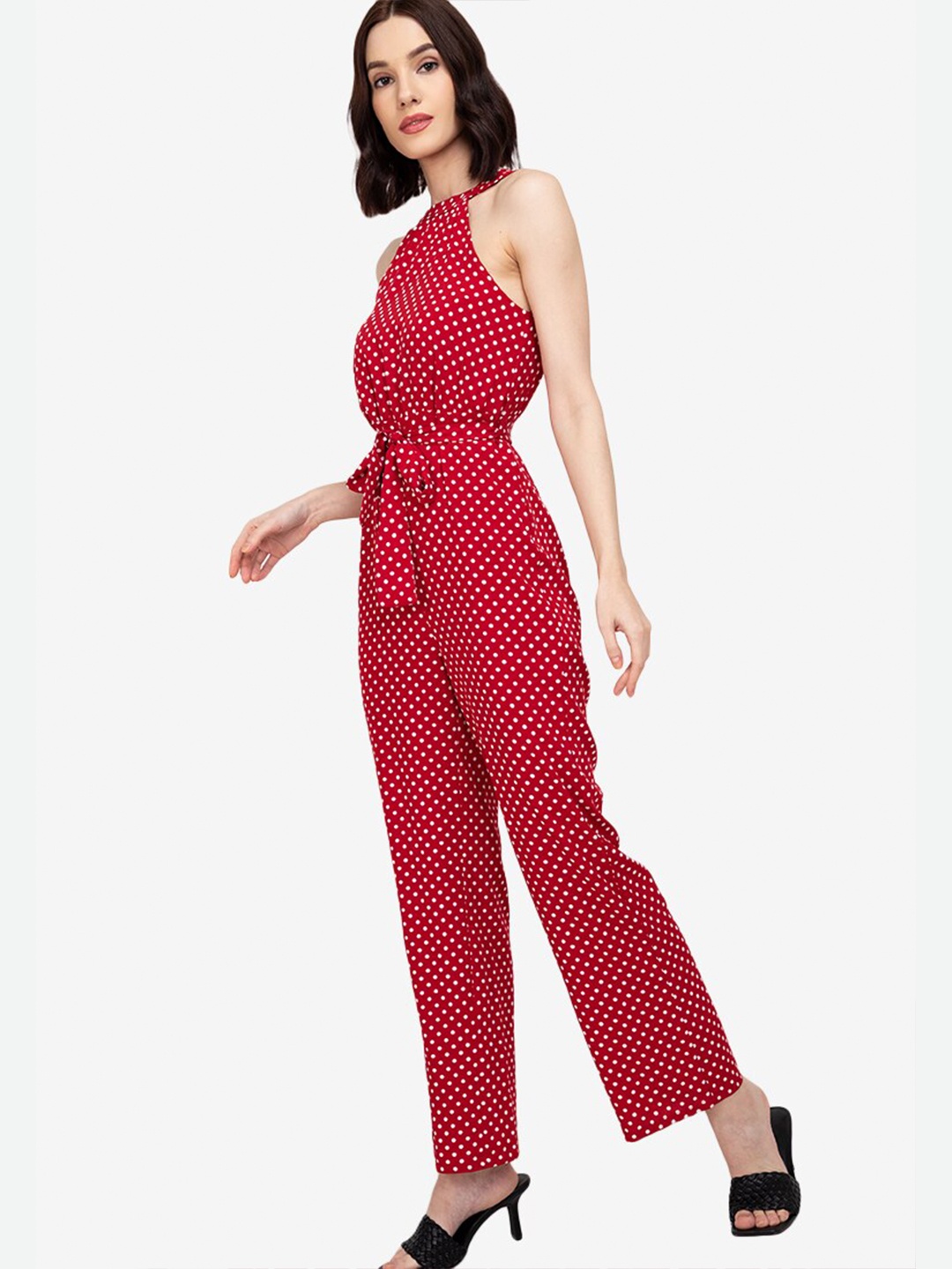

ZALORA WORK Red Printed Halter Neck Basic Jumpsuit