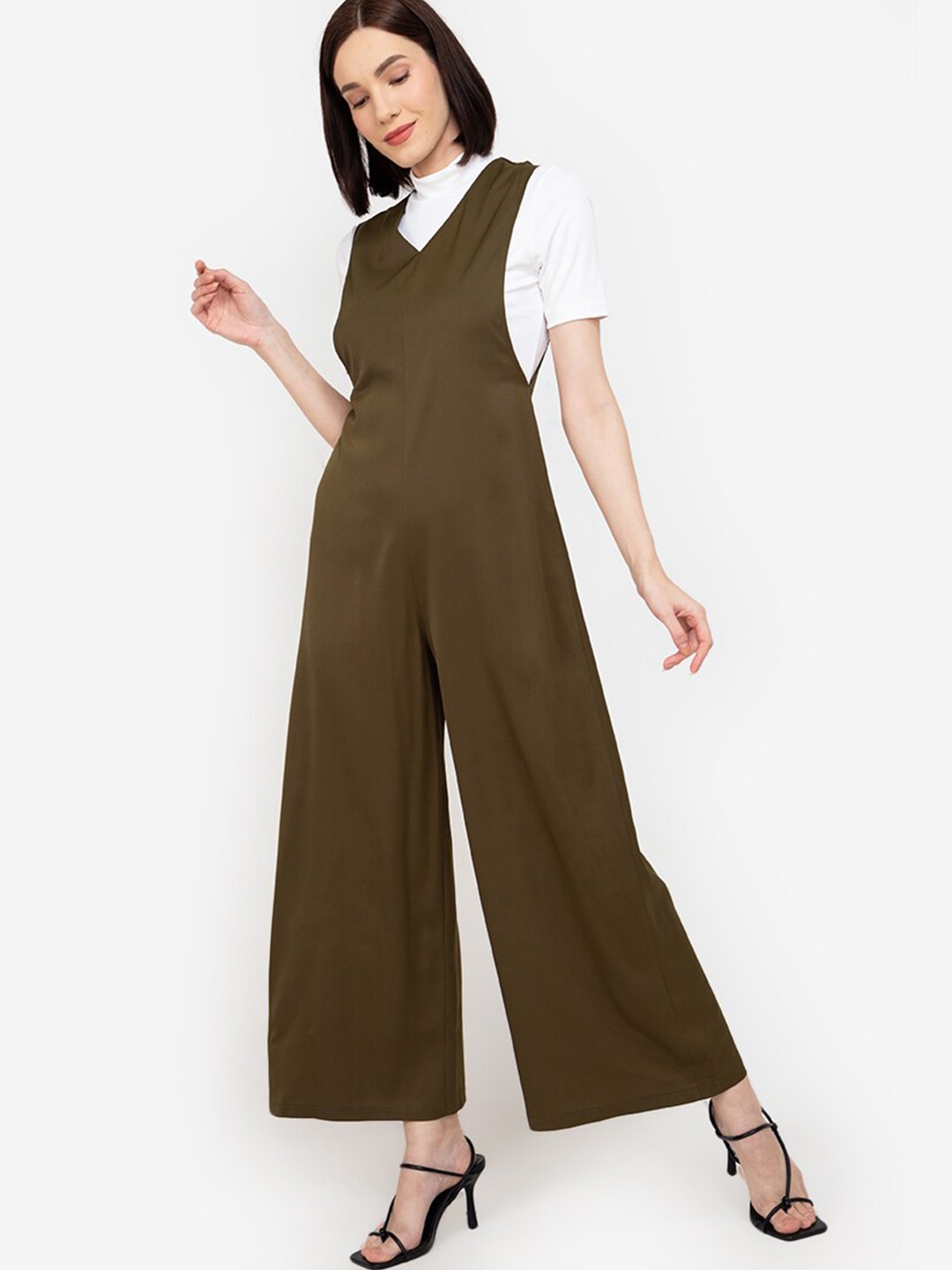 

ZALORA WORK Women Green Basic Double Layer Wide Leg Jumpsuit