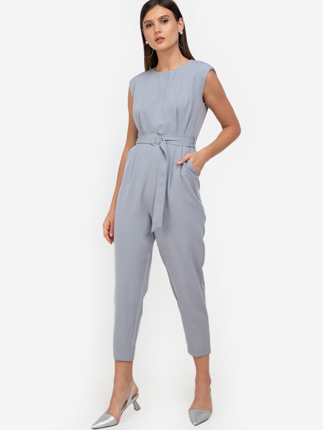 

ZALORA WORK Women Grey Solid Capri Jumpsuit