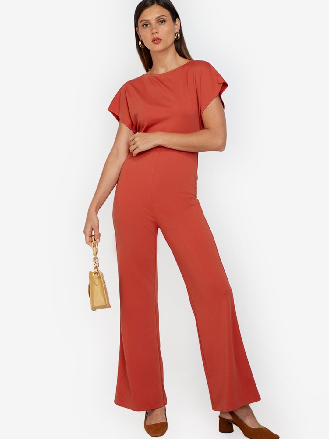 

ZALORA WORK Women Orange Solid Boat Neck Basic Jumpsuit