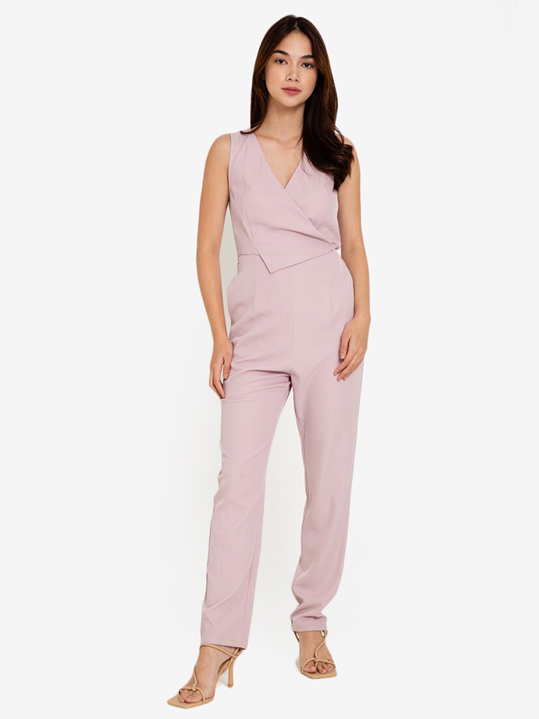 

ZALORA WORK Women Pink Asymmetric Flap Basic Jumpsuit