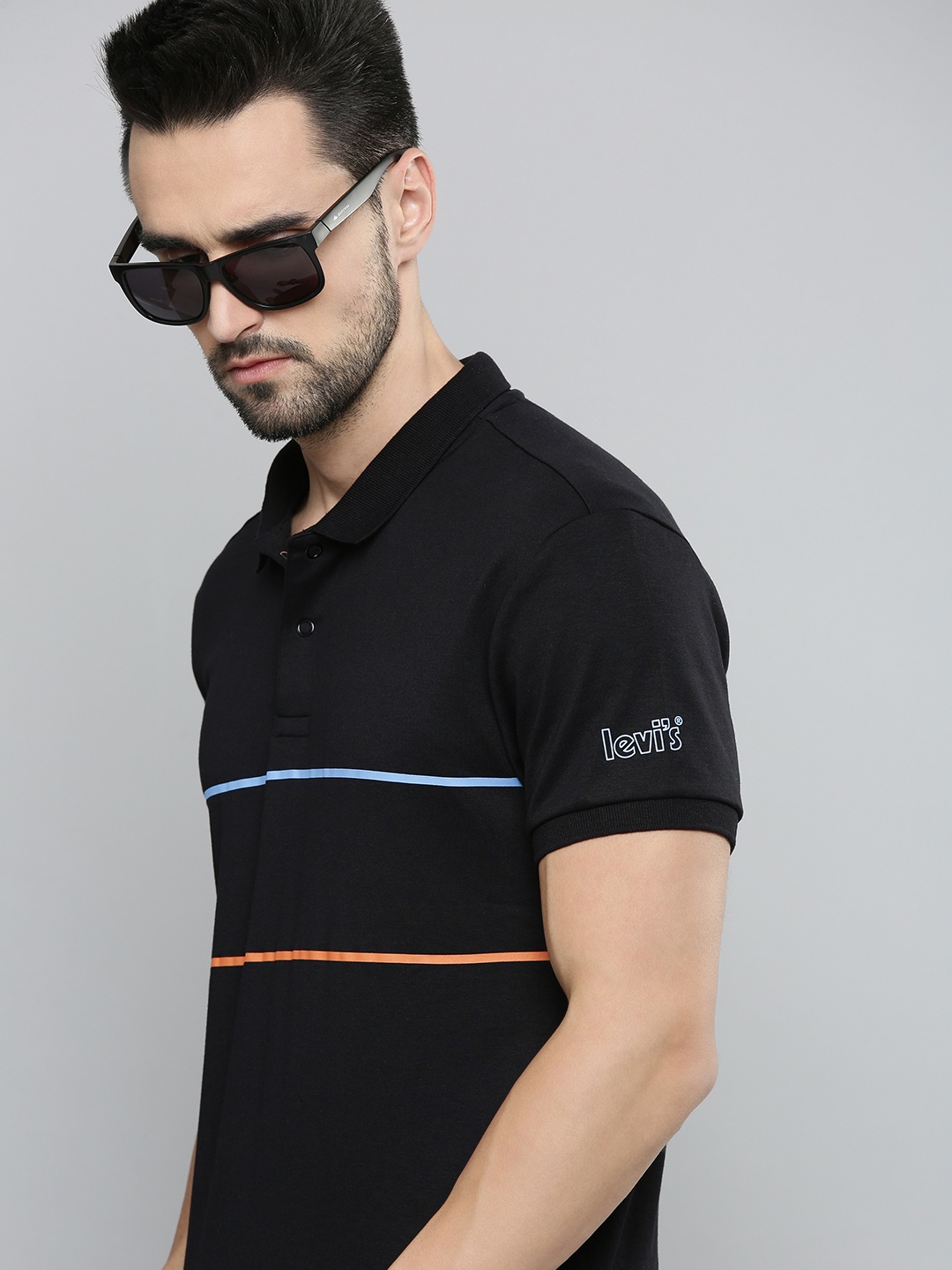 

Levis Men Black Striped Polo Collar T-shirt