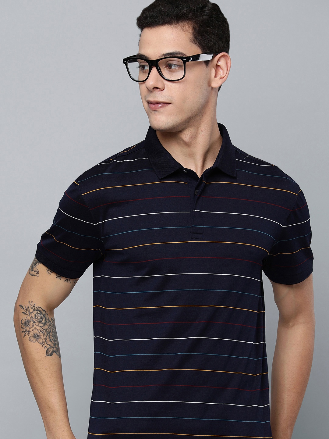 

Levis Men Navy Blue & Red Striped Polo Collar Pure Cotton T-shirt