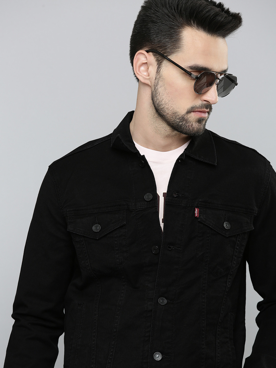 

Levis Men Black Solid Standard Denim Jacket