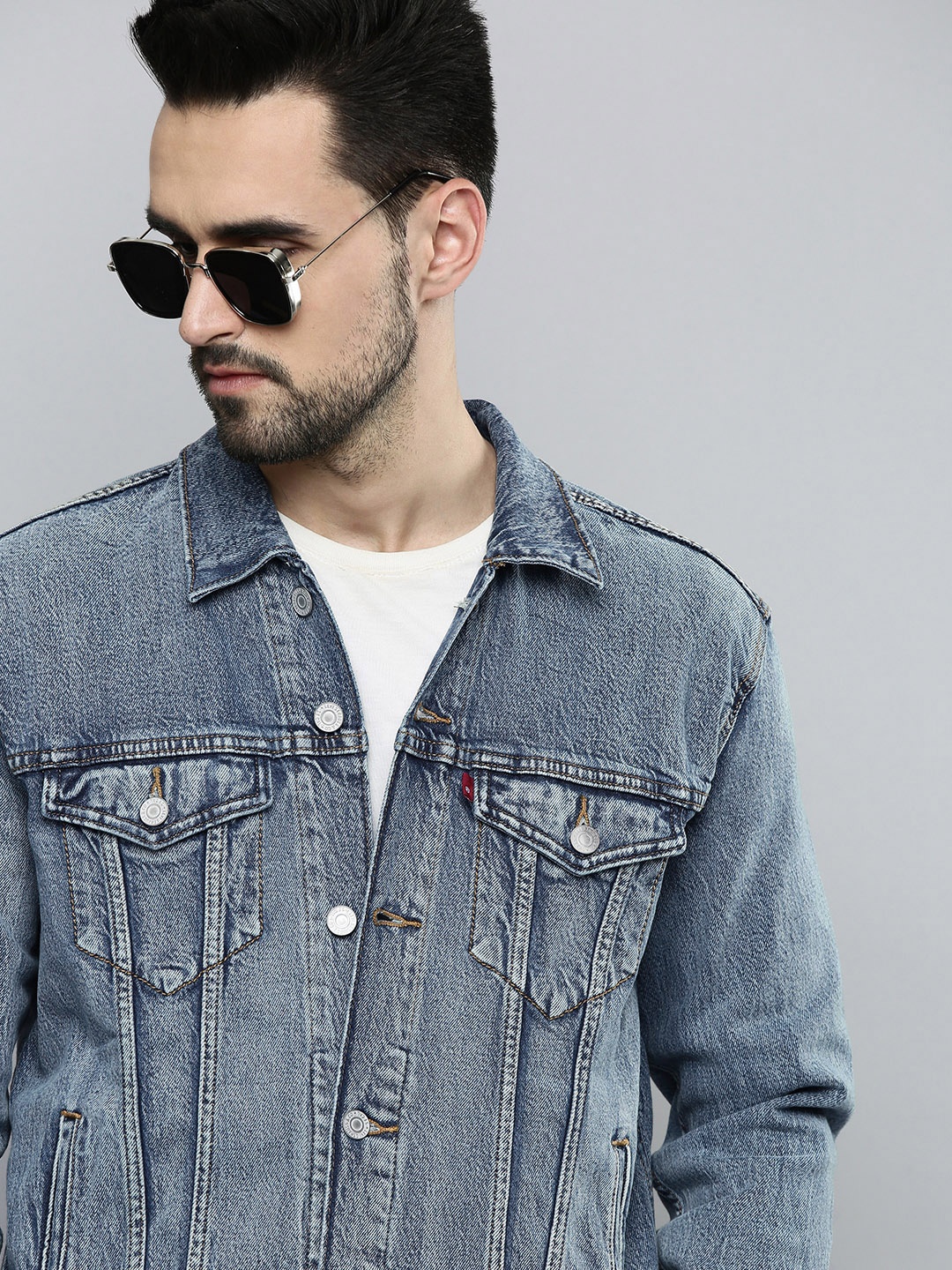 

Levis Men Blue Solid Denim Jacket