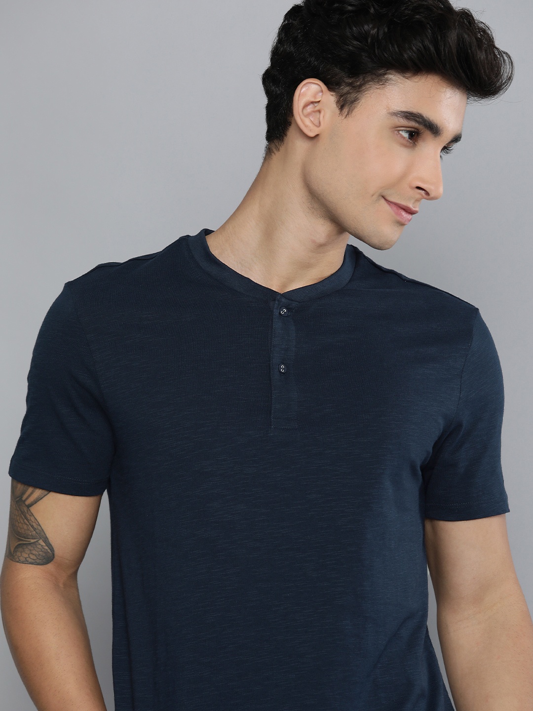 

Levis Men Navy Blue Henley Neck Pure Cotton T-shirt