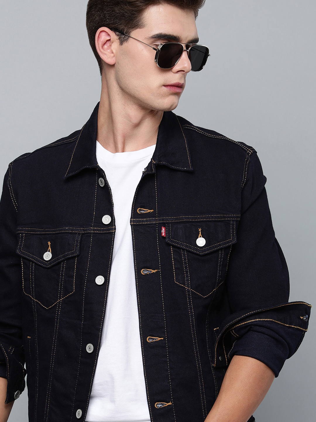 

Levis Men Navy Blue Solid Full Sleeved Denim Jacket
