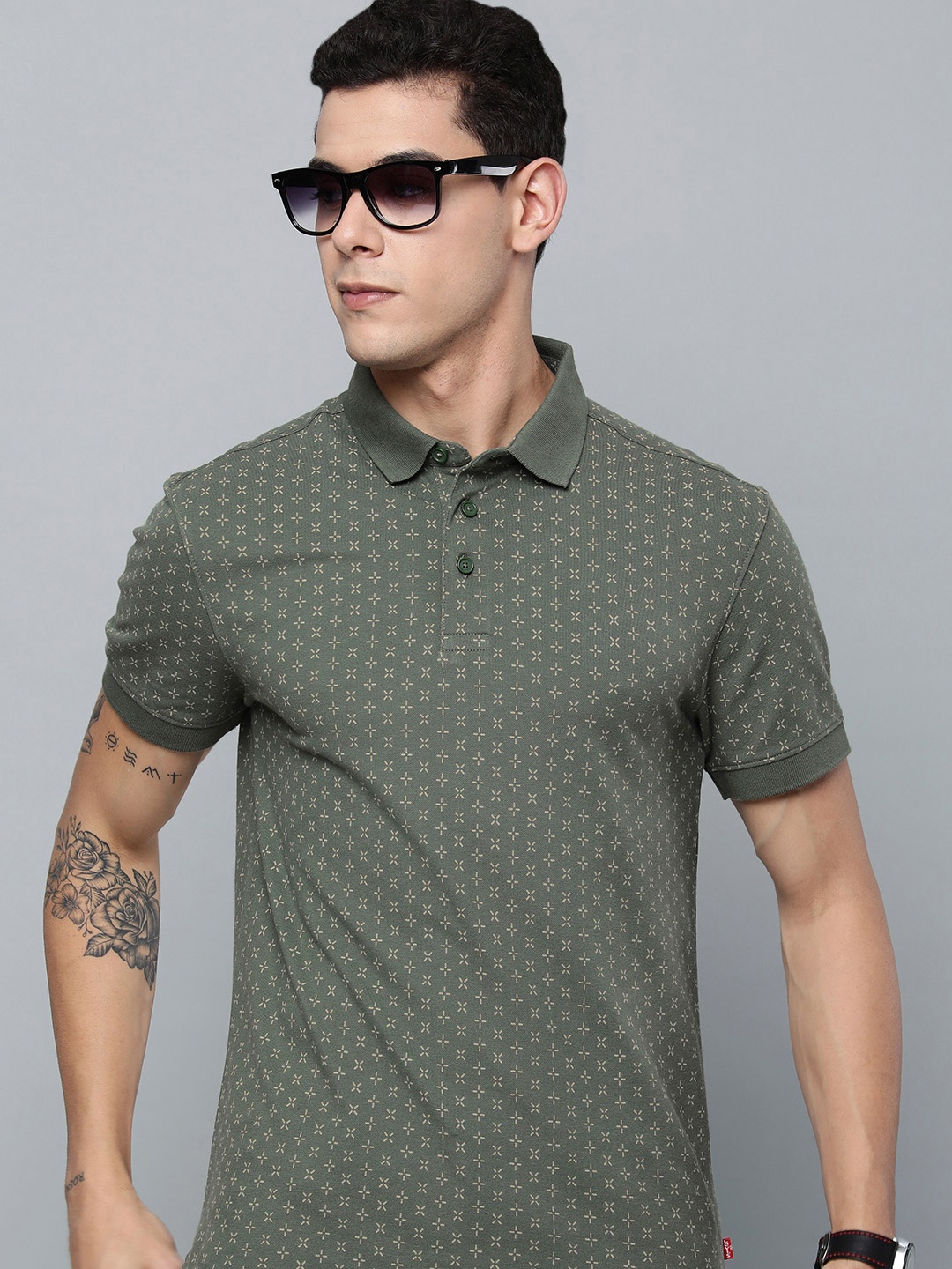 

Levis Men Green Printed Polo Collar T-shirt