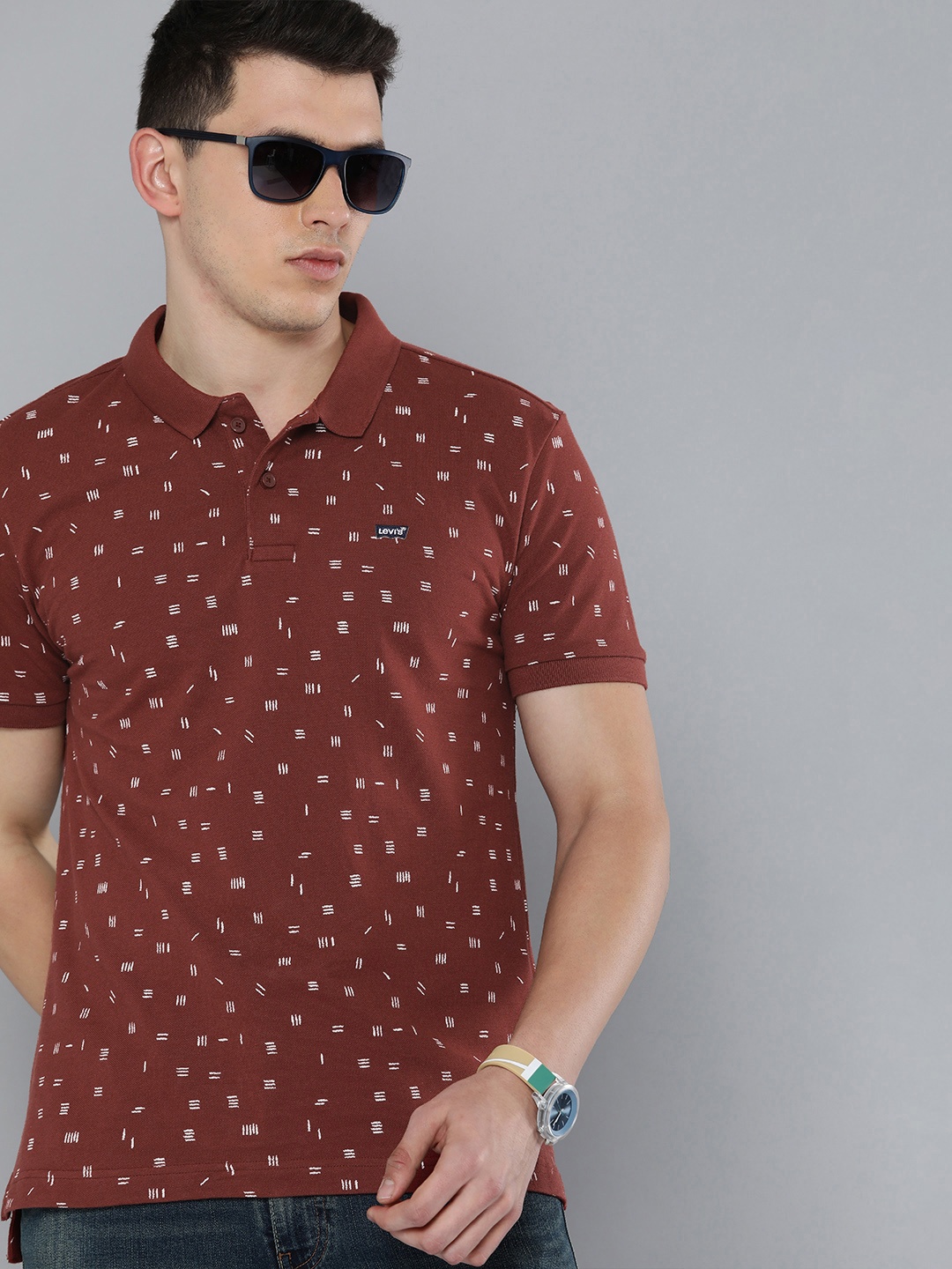

Levis Men Blue & White Printed Polo Collar Pure Cotton T-shirt