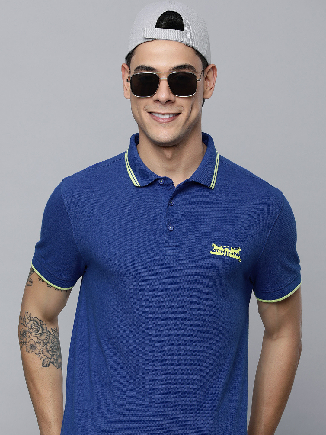 

Levis Men Blue Graphic Printed Polo Collar Pure Cotton T-shirt