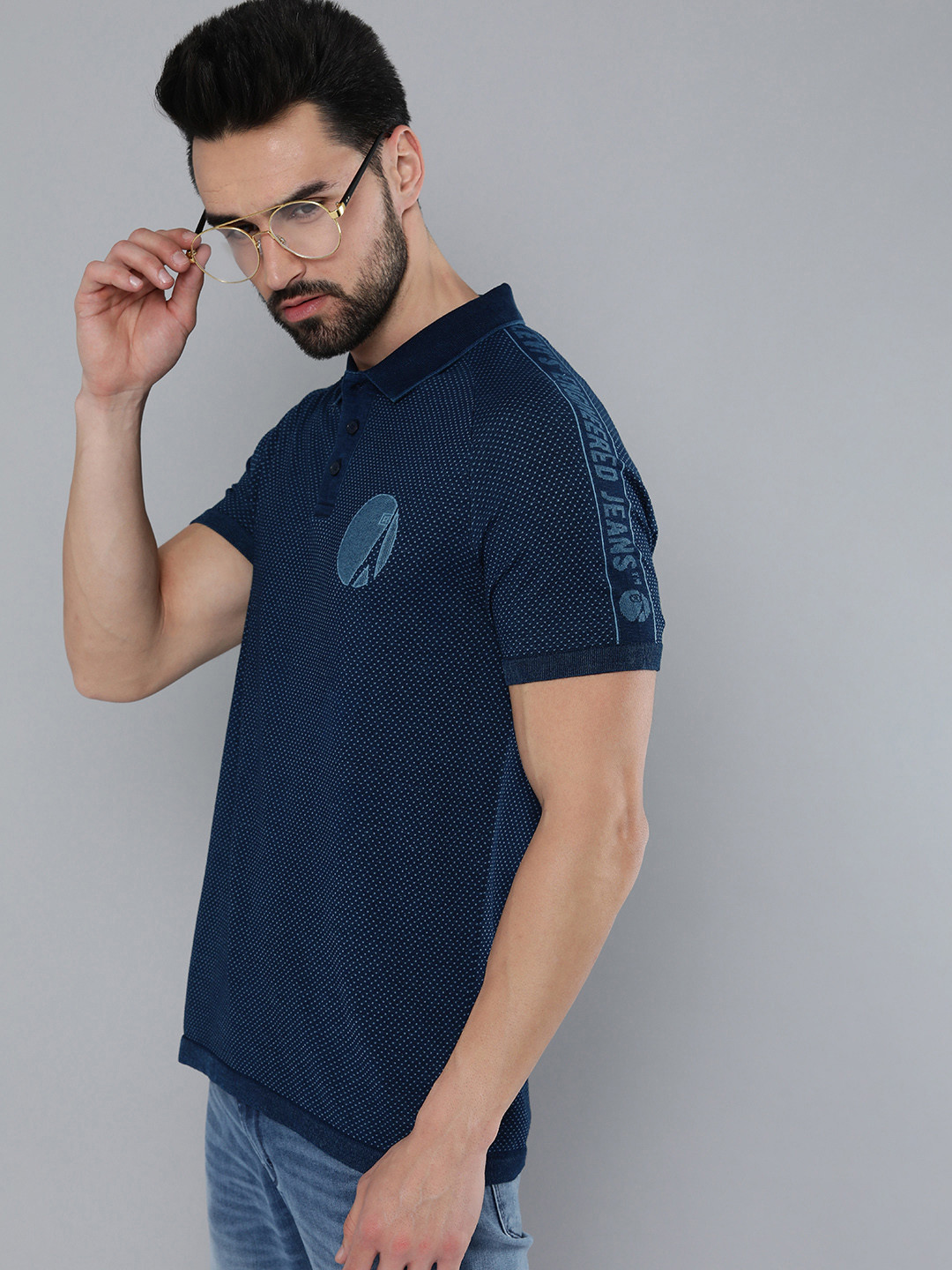 

Levis Men Navy Blue & Blue Printed Polo Collar Pure Cotton T-shirt