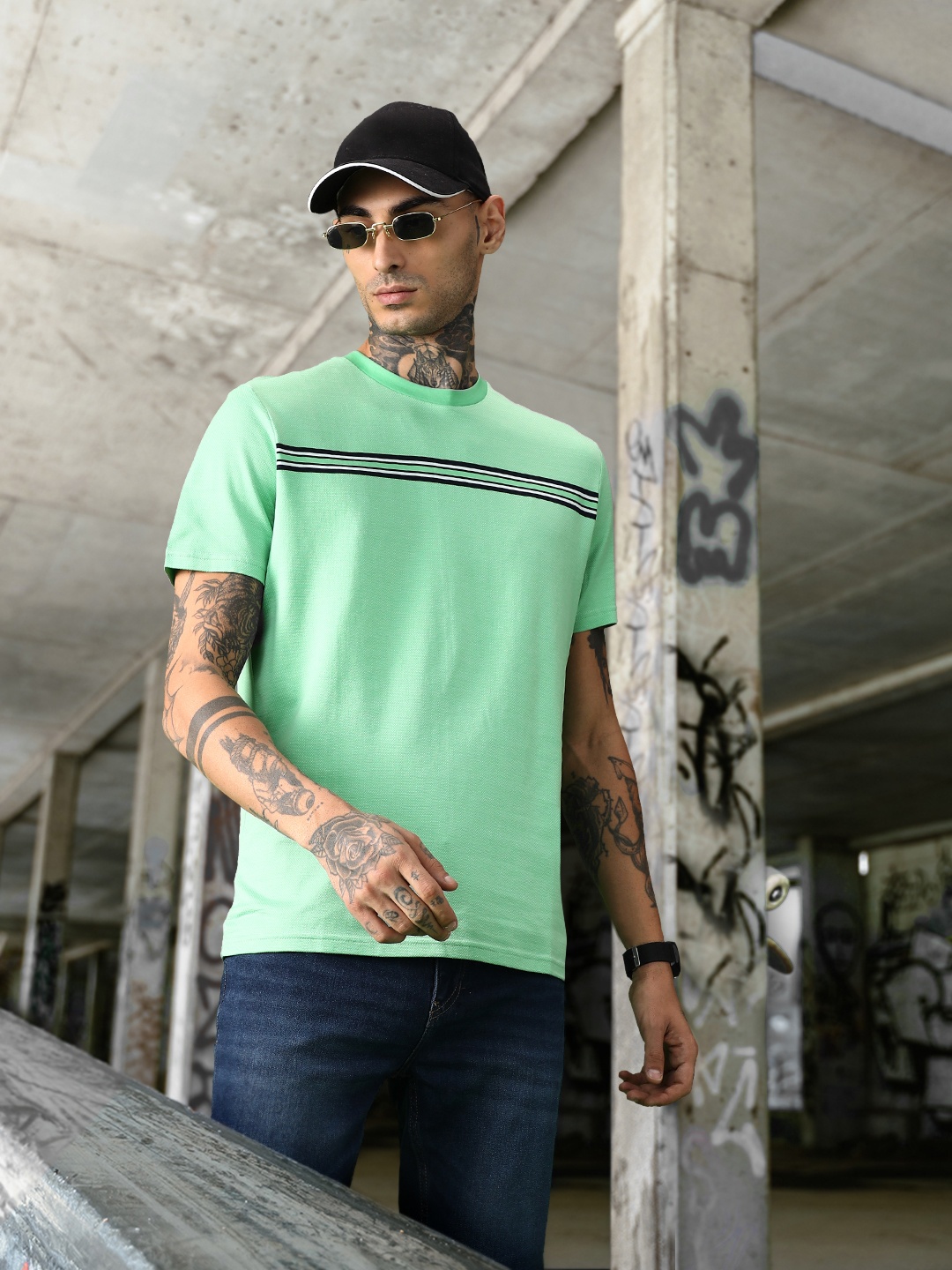 

Levis Men Green Striped Pure Cotton T-shirt