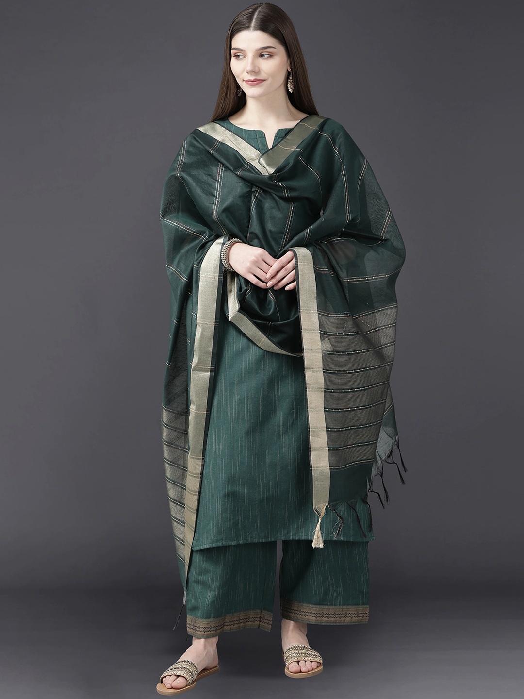 

Indo Era Women Green Angrakha Kurti with Salwar & With Dupatta