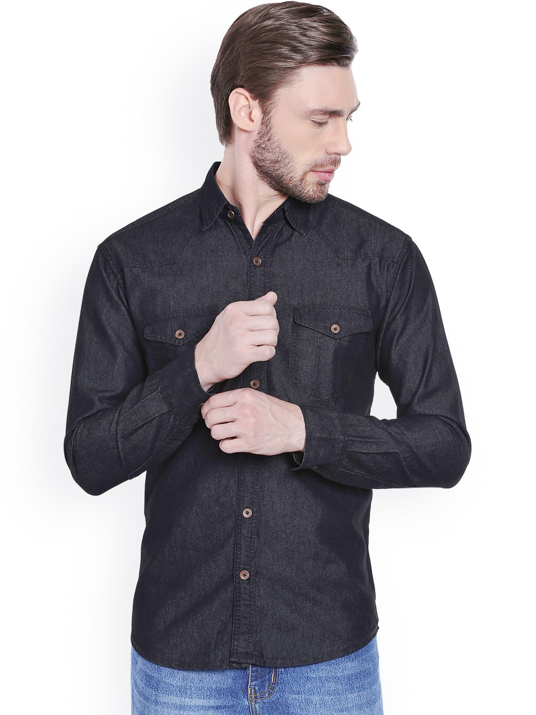 

High Star Men Black Slim Fit Solid Casual Shirt