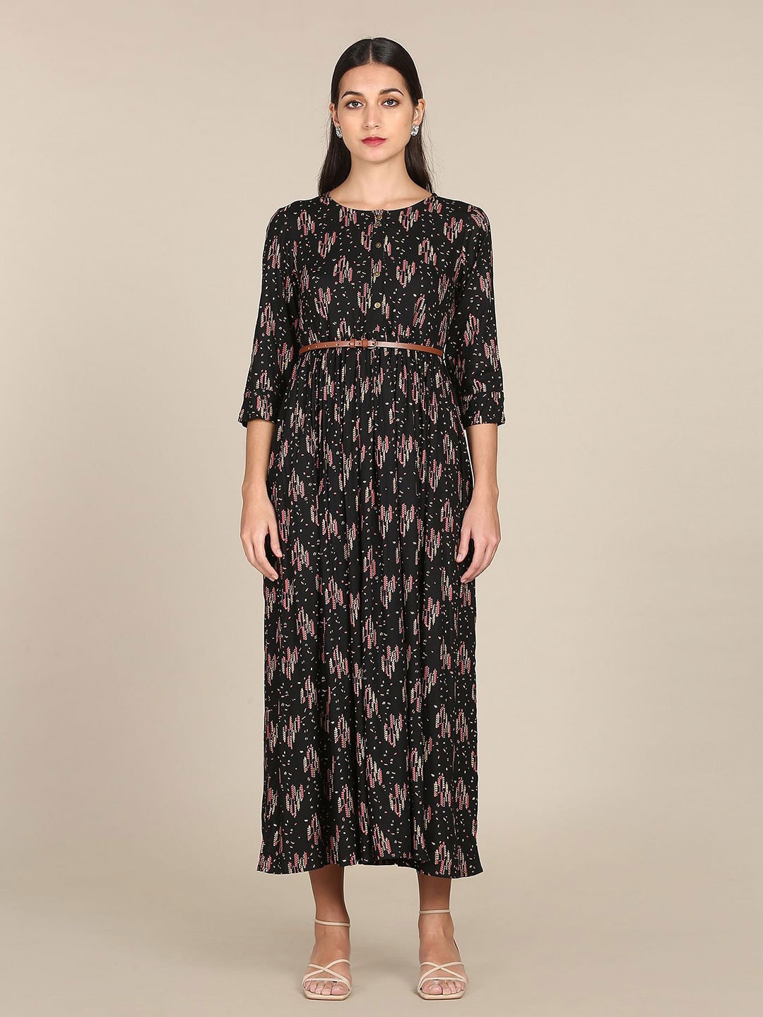 

Karigari Black Ethnic Motifs Printed Maxi Midi Dress