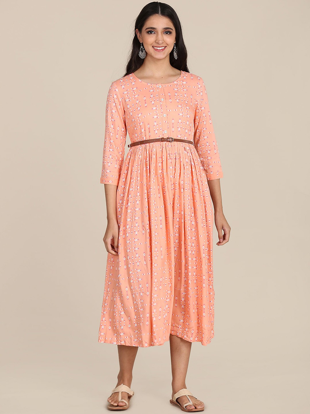 

Karigari Orange & Off White A-Line Dress