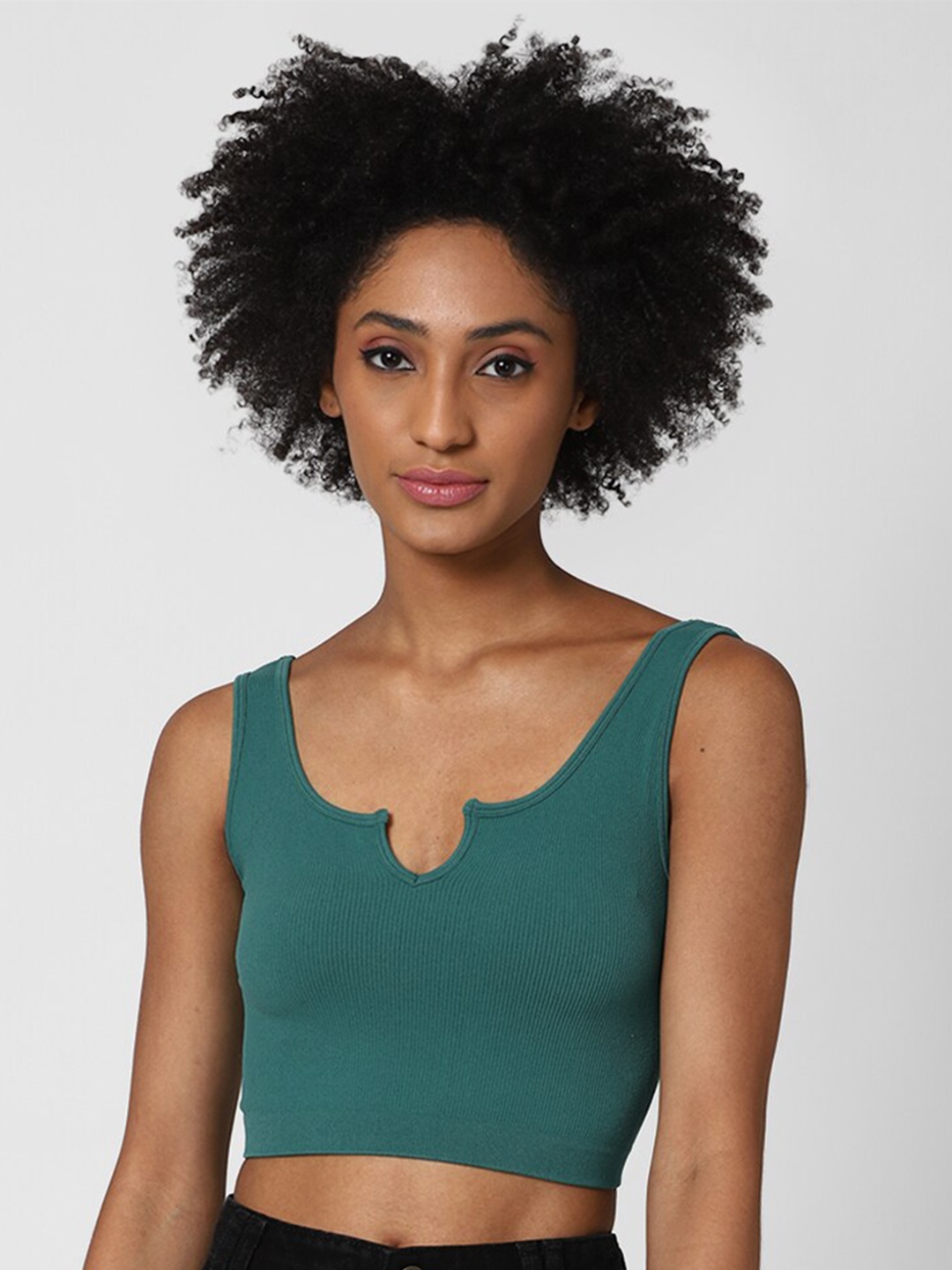 

FOREVER 21 Women Blue Solid Sleeveless Crop Top