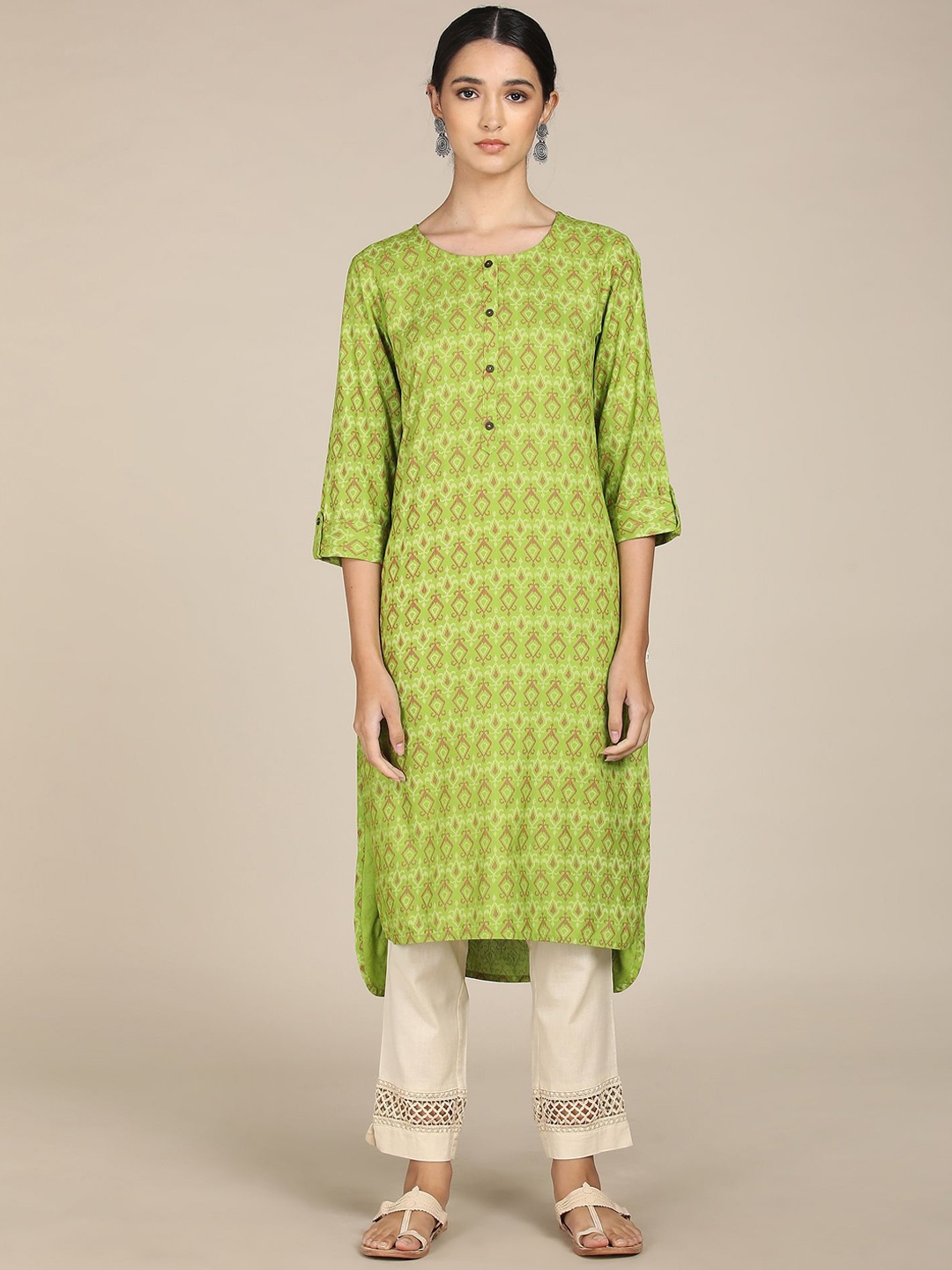 

Karigari Women Green Floral Printed Kurta
