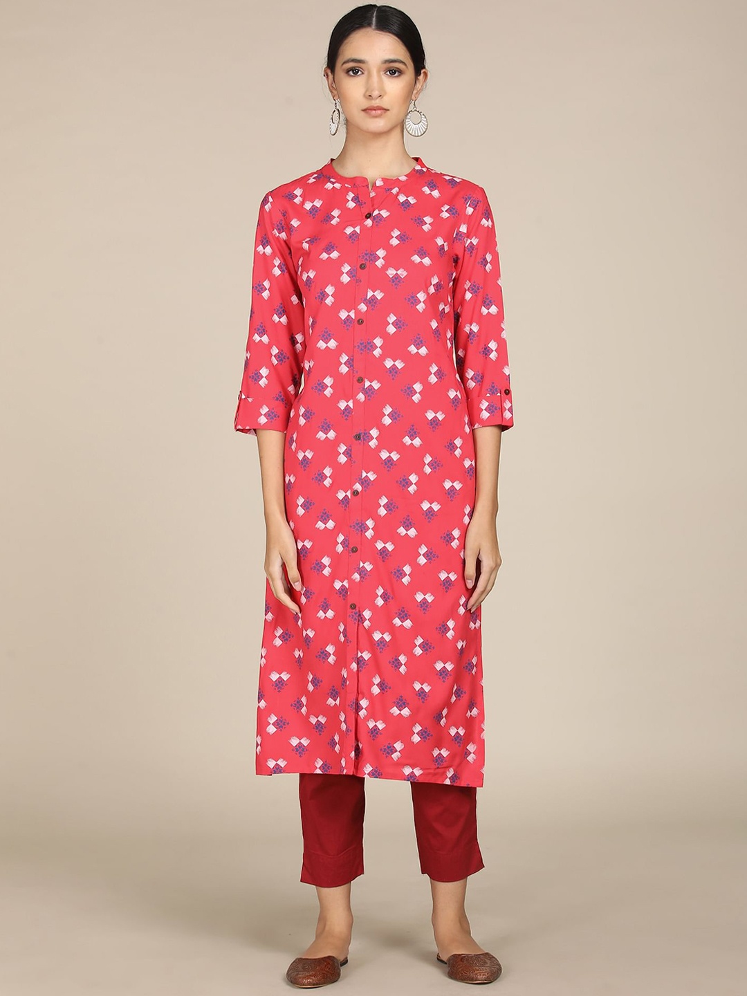 

Karigari Women Pink Geometric Printed Kurta