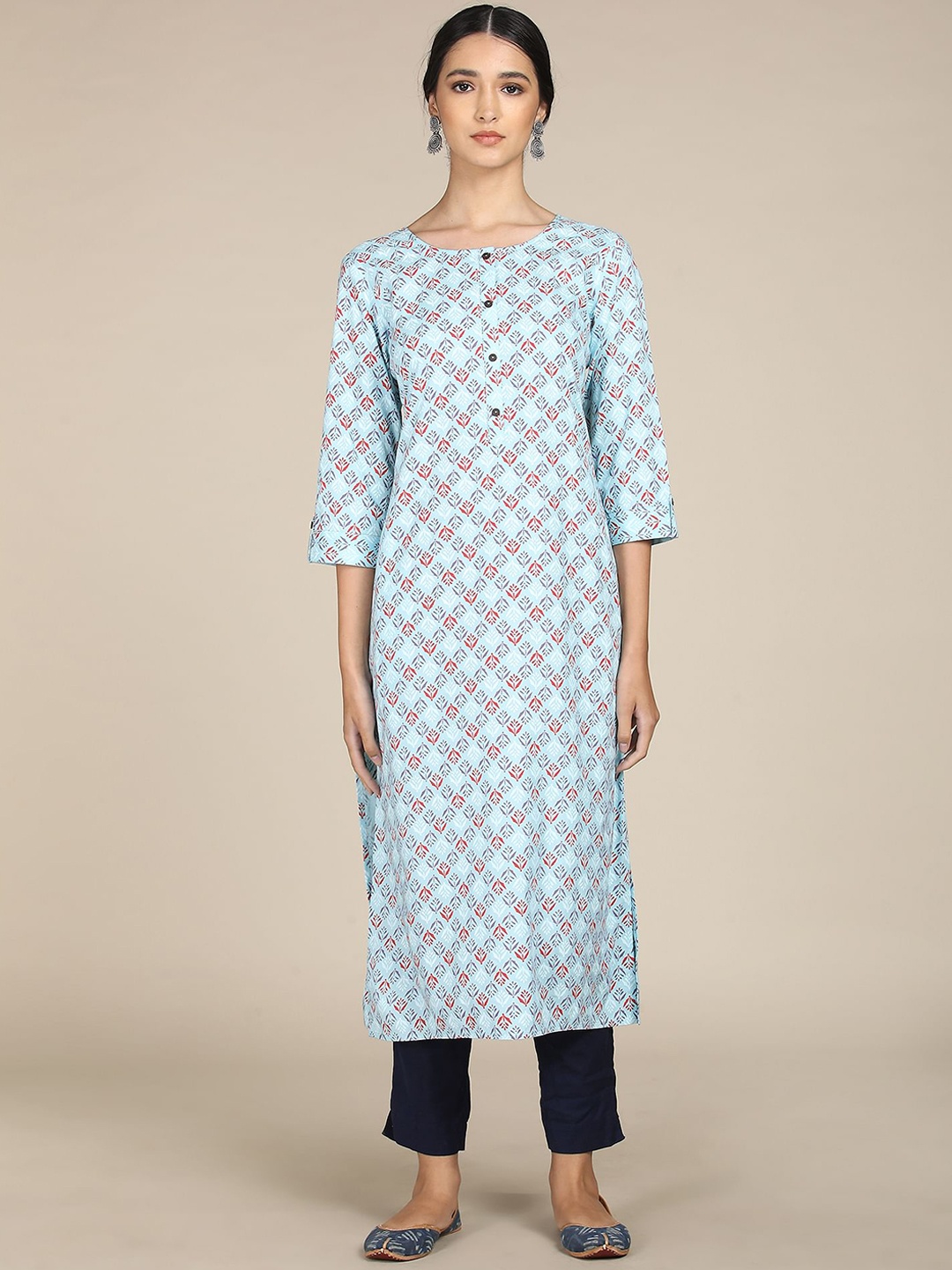 

Karigari Women Blue & Red Ethnic Motifs Printed Kurta