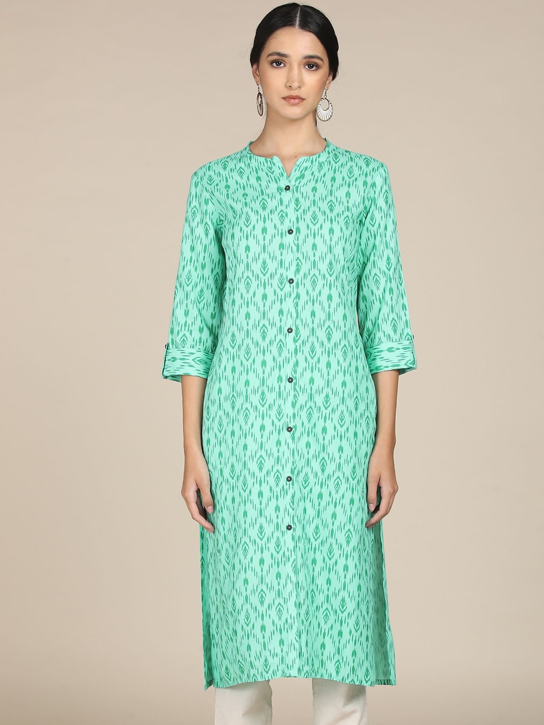 

Karigari Women Sea Green Geometric Printed Kurta