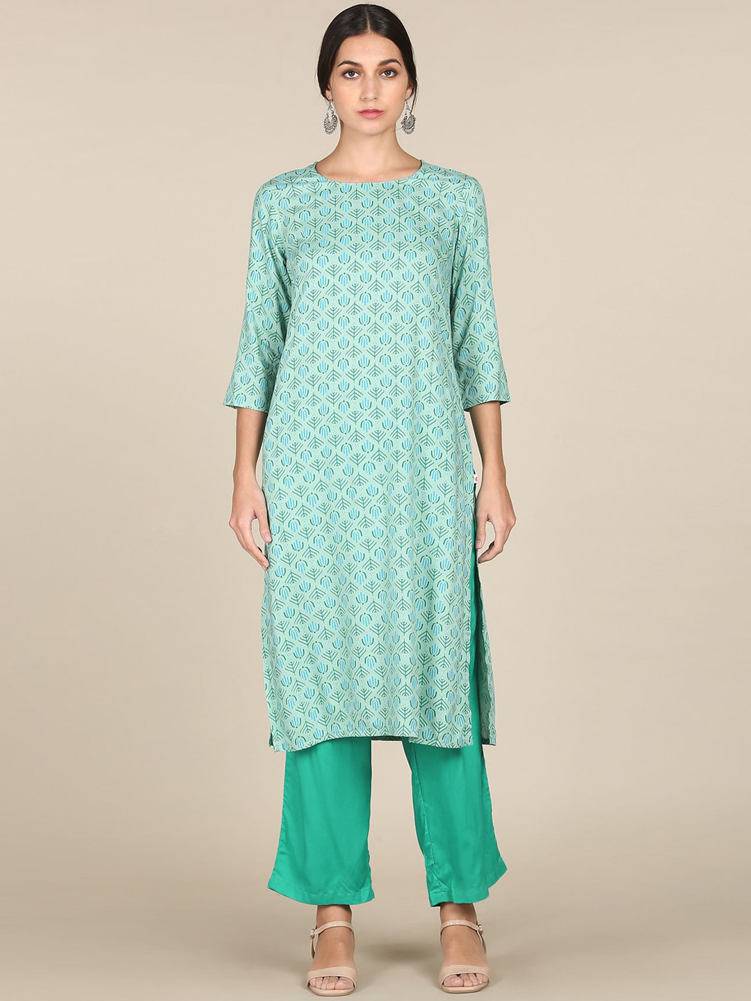 

Karigari Women Green Geometric Printed Kurta