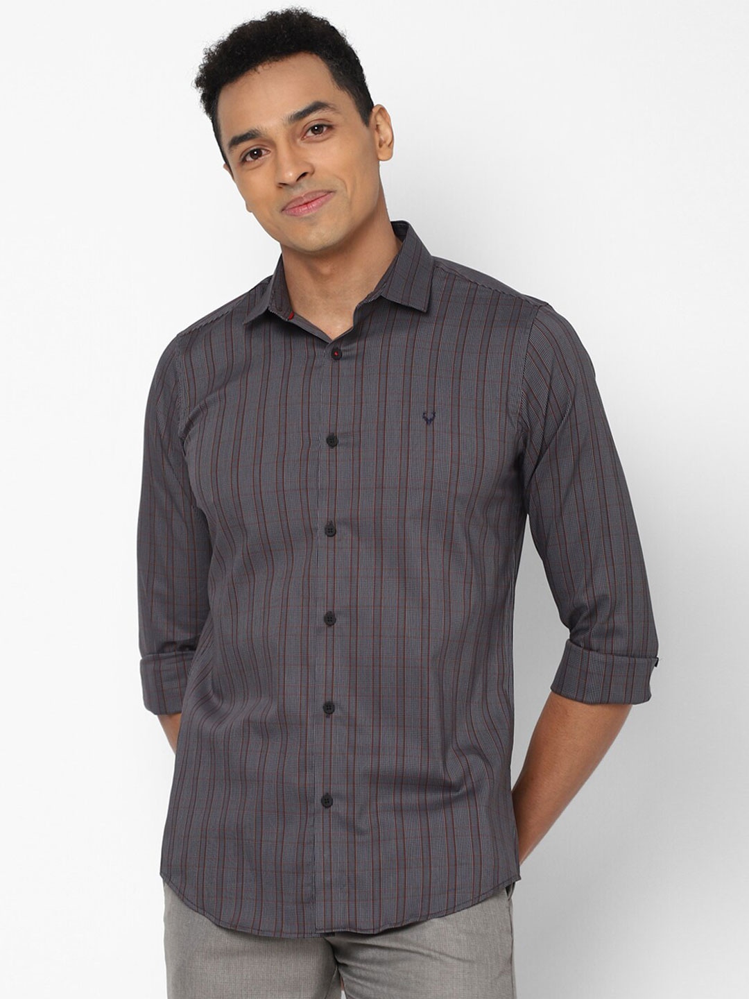 

Allen Solly Men Grey Slim Fit Striped Casual Shirt