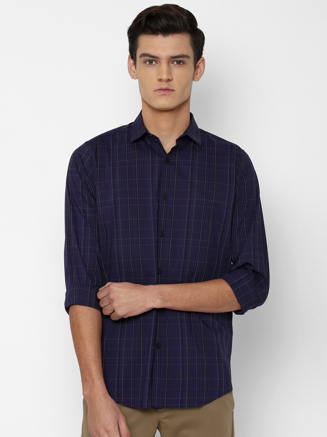 

Allen Solly Men Navy Blue Slim Fit Checked Casual Shirt