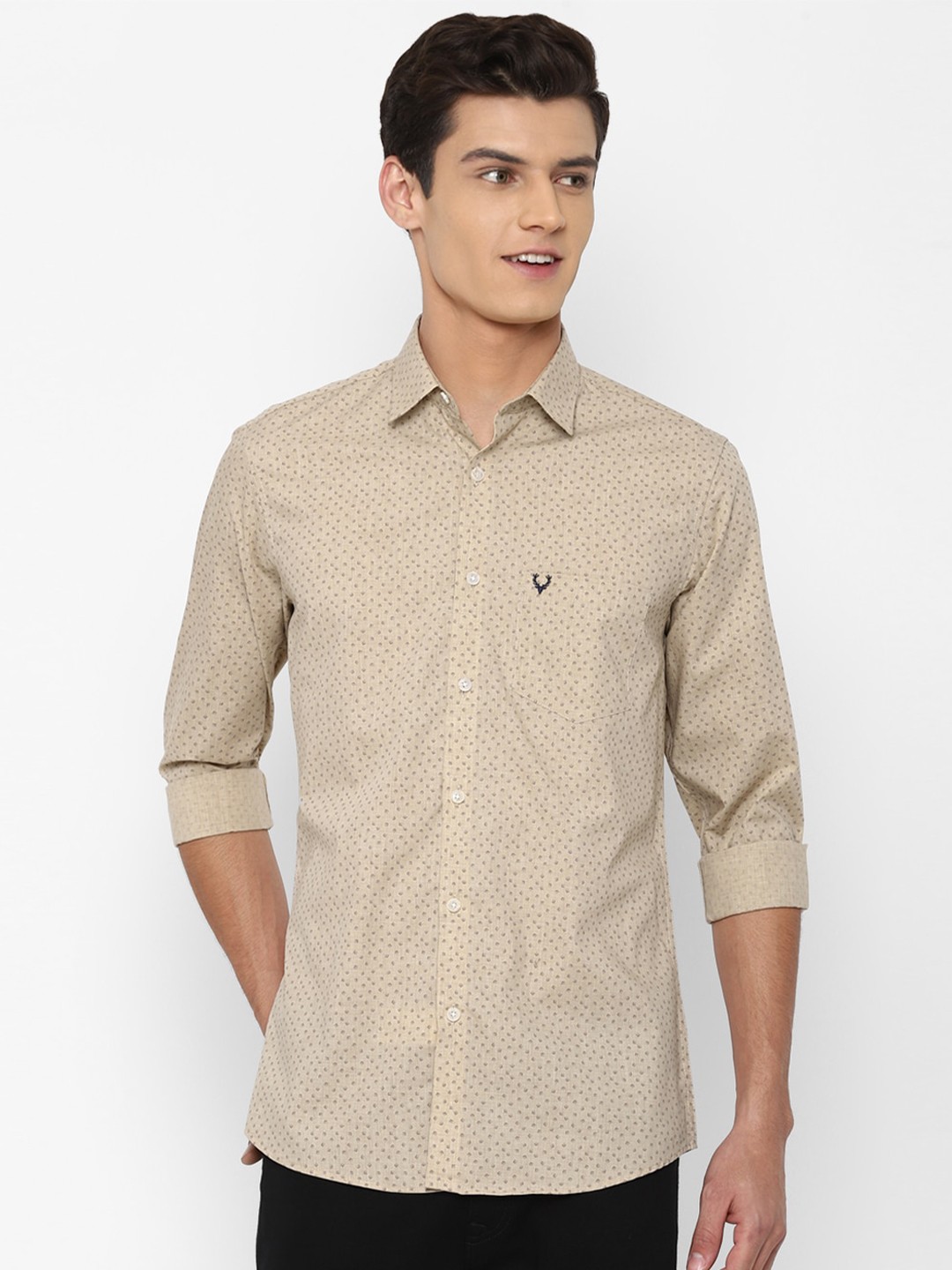 

Allen Solly Men Khaki Slim Fit Printed Pure Cotton Casual Shirt